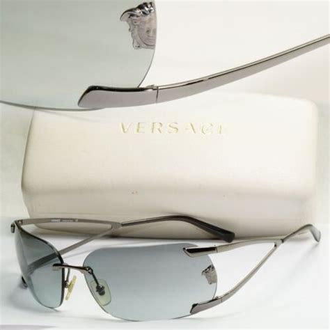 Versace Sunglasses 2004 Vintage Silver Wrap Diamante MOD 